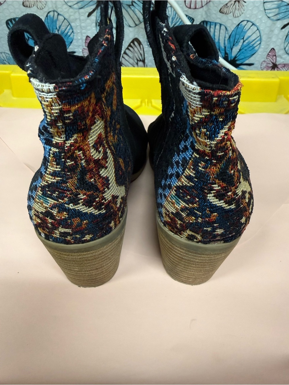 Toms Multicolor Knit Ankle Booties with Navy, Cream & Rust Pattern